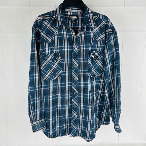 Vintage Sandy River Men's 2XLT Flannel Pearl Snap Shirt Western Heavyweight Blue - Picture 1 of 6